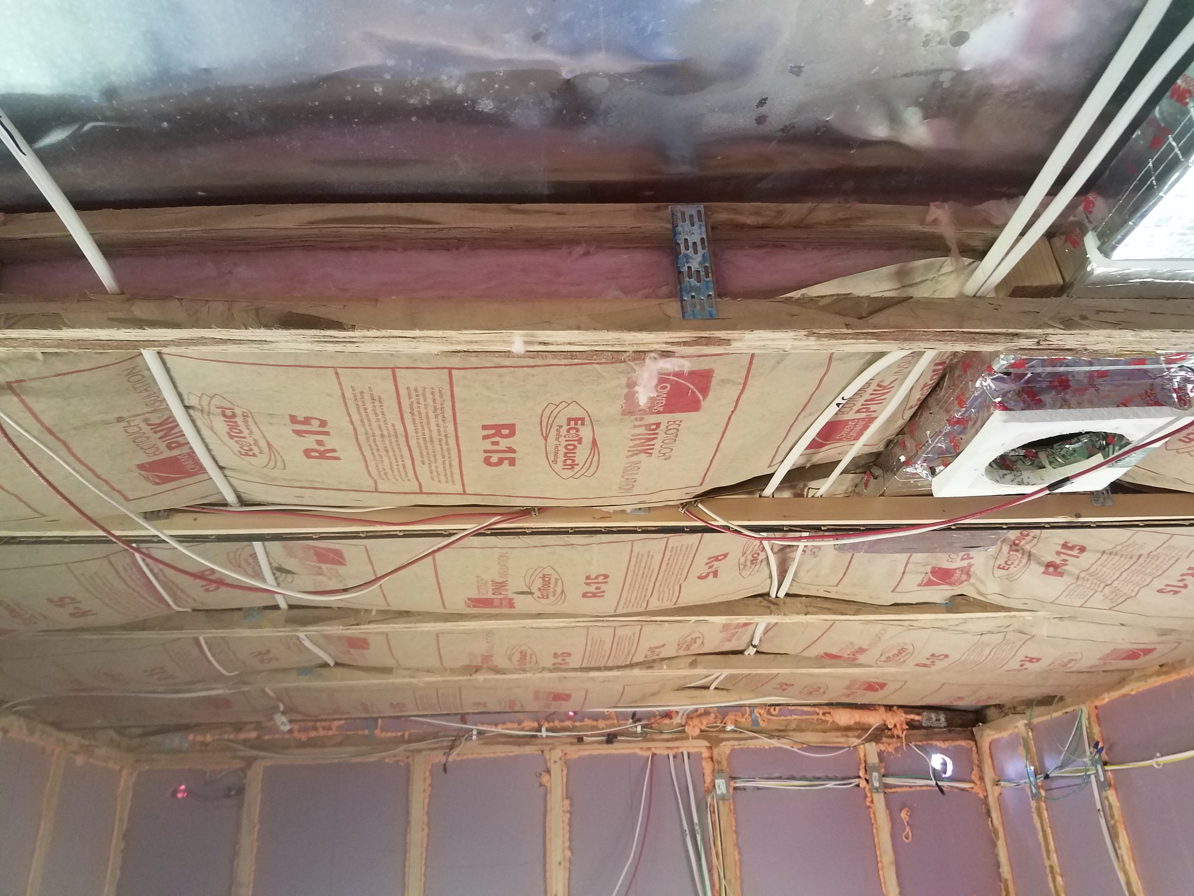 Fiberglass batting in the roof of the travel trailer