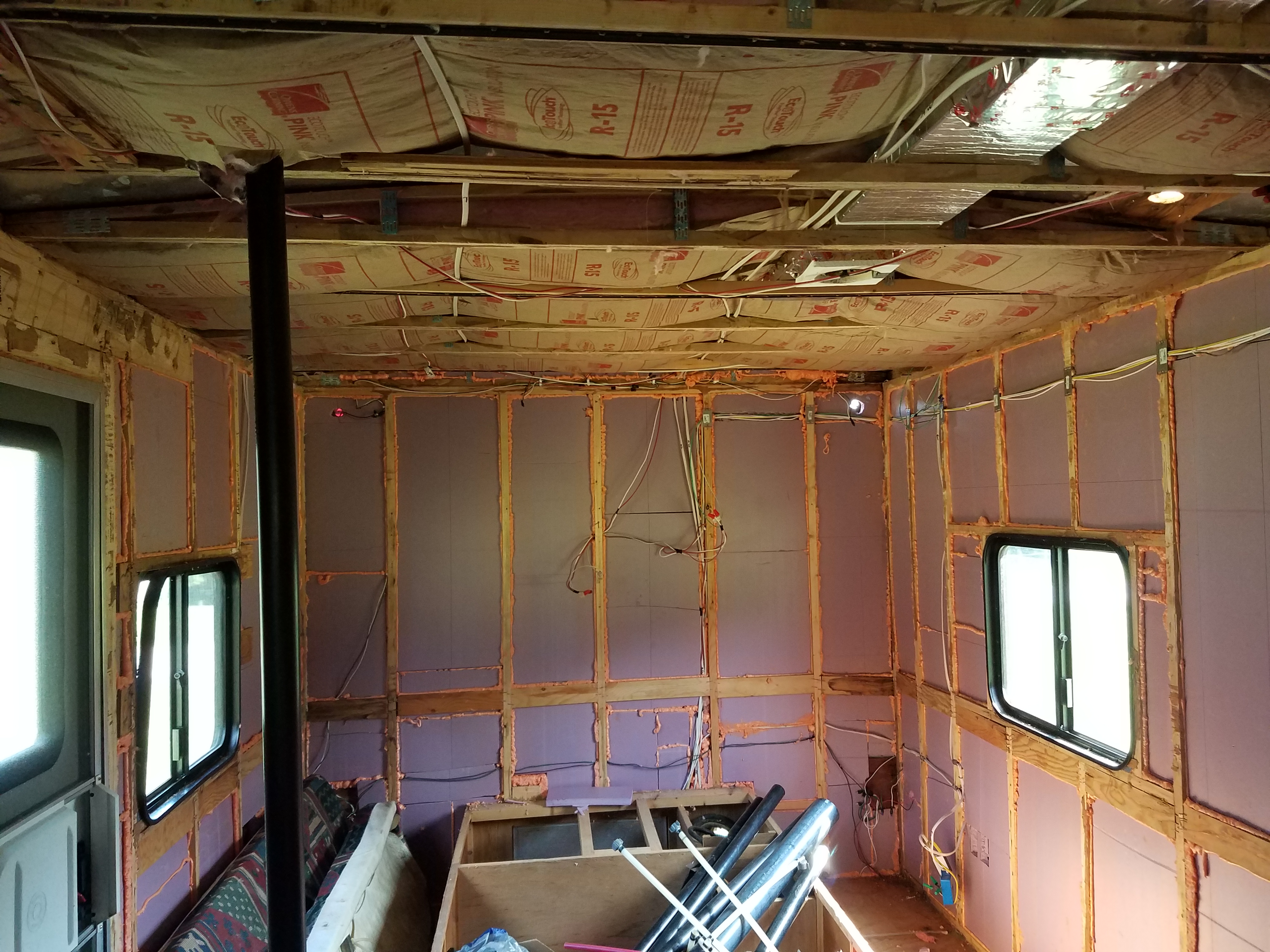 The inside of the travel trailer fully insulated walls and ceiling