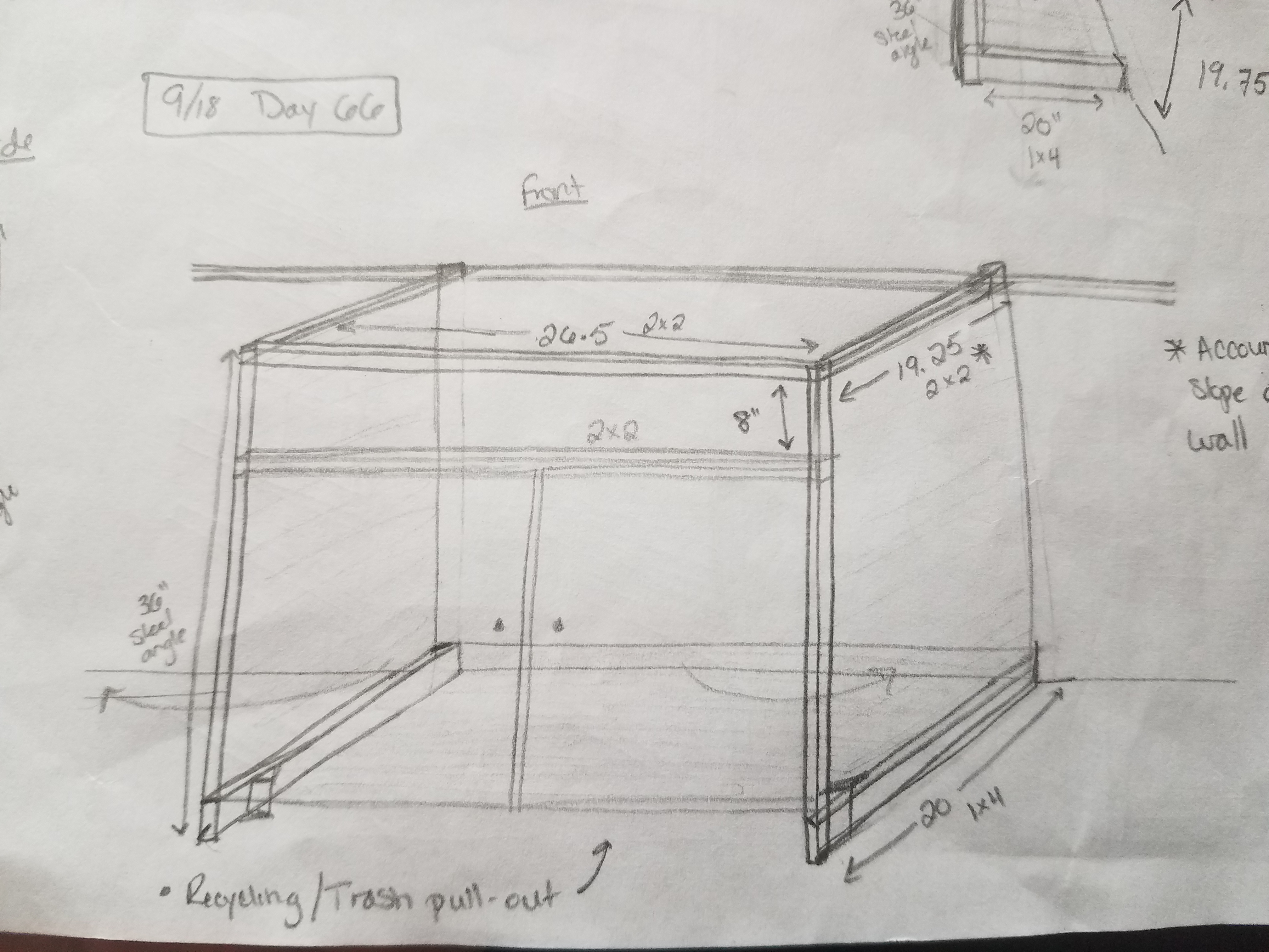 Schematic drawing of a cabinet for the travel trailer
